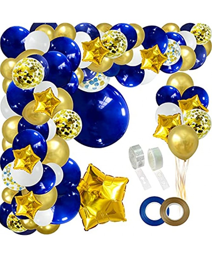 JULLIZ 142pcs Navy Blue Gold Balloon Arch Garland Royal White Gold Confetti Balloons for 2021Graduation Shower Wedding Birthday Classroom Decoration