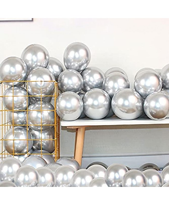 Metallic Chrome Silver Balloons 100 Pcs 12 Inch Helium Shiny Thicken Latex Balloons Party Decoration