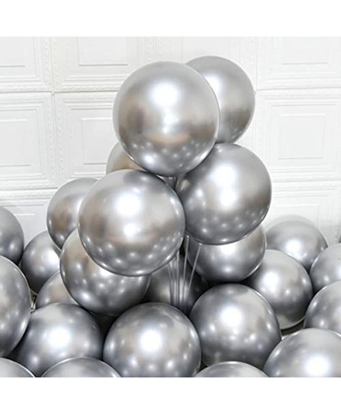 Party Balloons 12inch 50 3.2g pcs Latex Metallic Balloons Chrome Balloons Birthday Balloons Shiny Balloons Party Decoration Wedding Birthday Baby Shower Christmas Party Metallic Silver