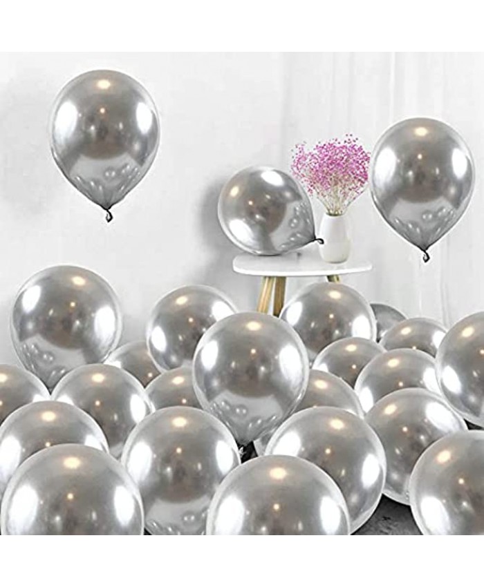 Silver Balloons Metallic Chrome Balloons,12inch 50pcs Silver Metallic Party Balloons Birthday Helium Balloons for Birthday Wedding Engagement Anniversary Party Decorations.