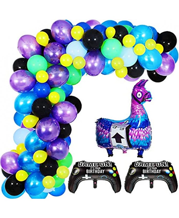 Video Game Party Balloon Garland Kit 113PCS 12Inch Balloon Garland Including Black Blue Yellow and Purple Assorted Balloons Decorations Ideal for Game Themed Party Decorations