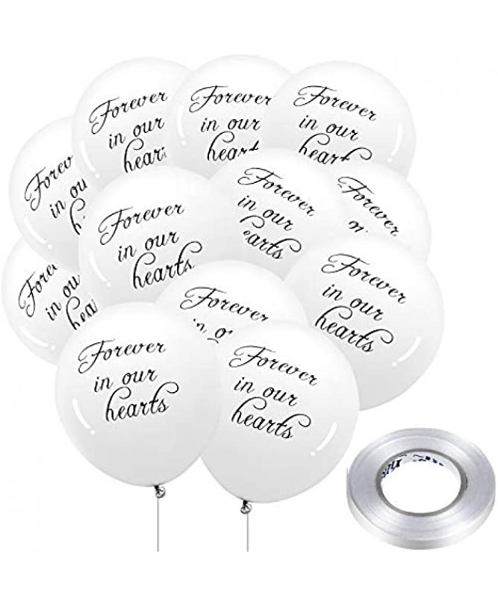 White Funeral Balloons Memorial Balloons Biodegradable Latex Balloons with 3 Rolls 32 feet Balloon Ribbons for Funeral Memorial Decoration 50 Pieces