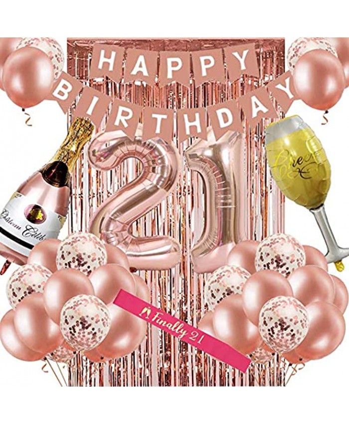 21st Birthday Decorations for Women Rose Gold 21 Birthday Party Decoration for Her 21st Happy Birthday Banner Kits Rosegold Balloons Decoration for Girls Women 21st Birthday Party Supplies