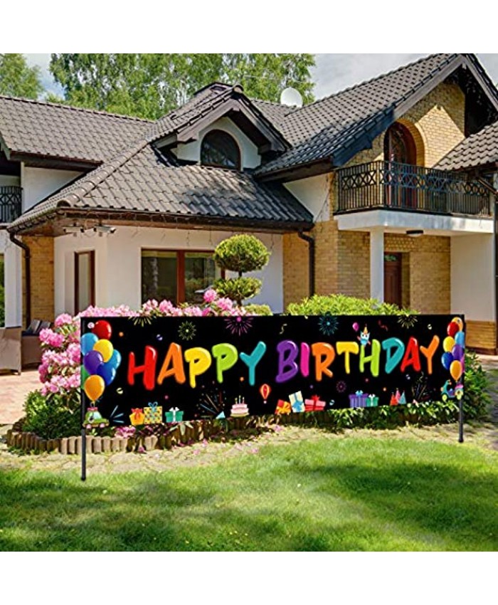 Colorful Happy Birthday Banner Large Fabric Happy Birthday Sign Backdrop Background Happy Birthday Yard Sign for Kids Birthday Party Decorations Girls Boys Bday Decor 71 x 15.7 inches Dark Color