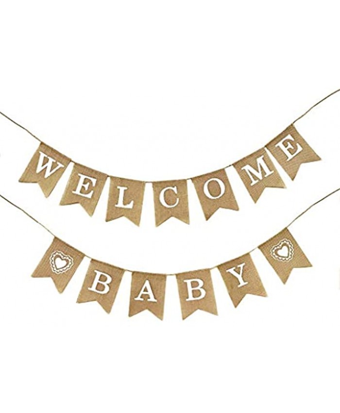Dadam Welcome Baby Burlap Banner Flags Vintage Baby Shower Banner Rustic Baby Shower Decorations Banners and Signs