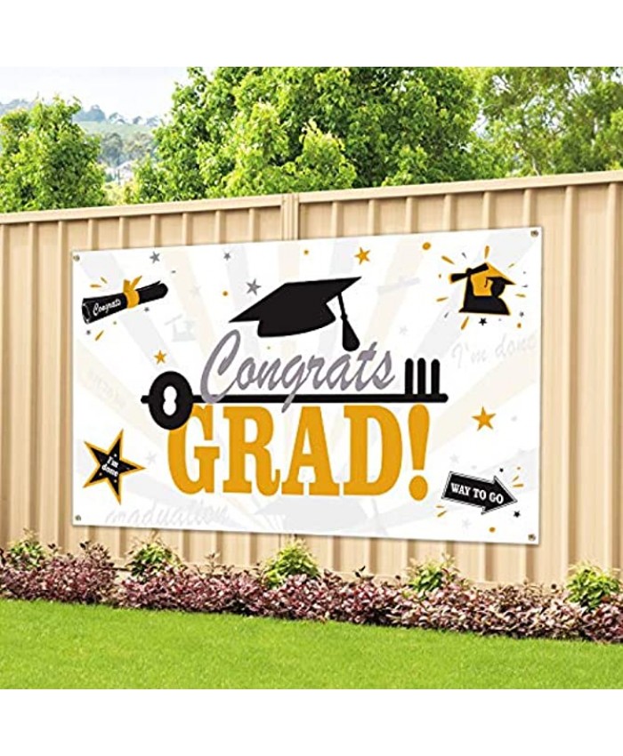 Graduation Party Supplies 2021 Congrats Grad Banner Black & Gold 2021 Graduation Decorations Class of 2021 Banner for Graduation Decor 45X78 Inches