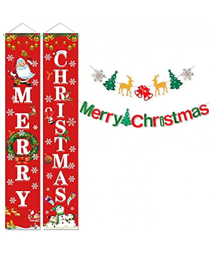 Merry Christmas Decorations Banner Merry Christmas Banner Christmas Porch Sign Red Plaid Hanging Banners for Indoor Outdoor Front Door Wall Xmas Christmas Decoration