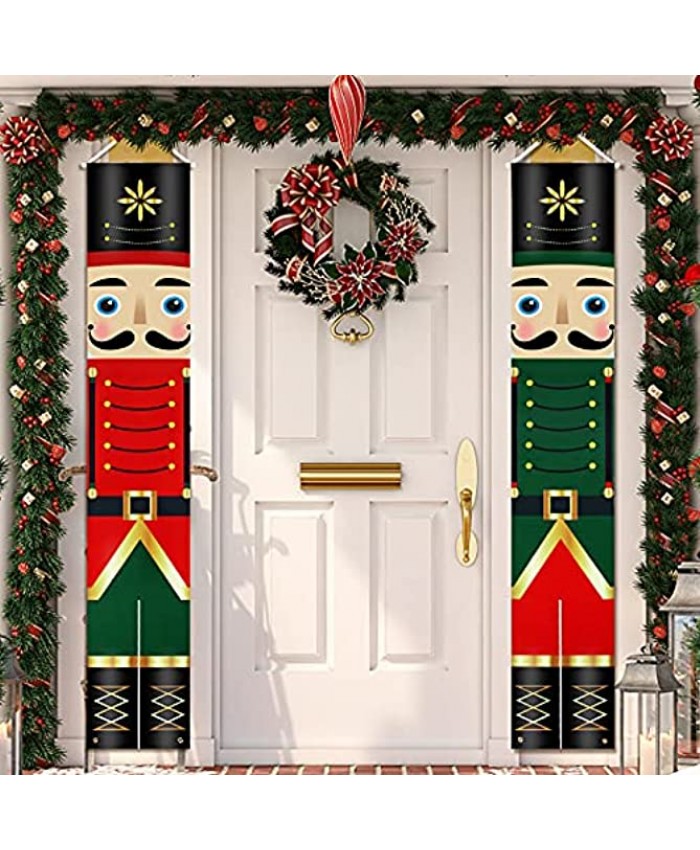 Nutcracker Christmas Porch Banner Decorations ,Solider Christmas Porch Sign Xman Hanging Banner for Wall Front Outside Door Indoor Yard Home Holiday Party Porch Garden Decor