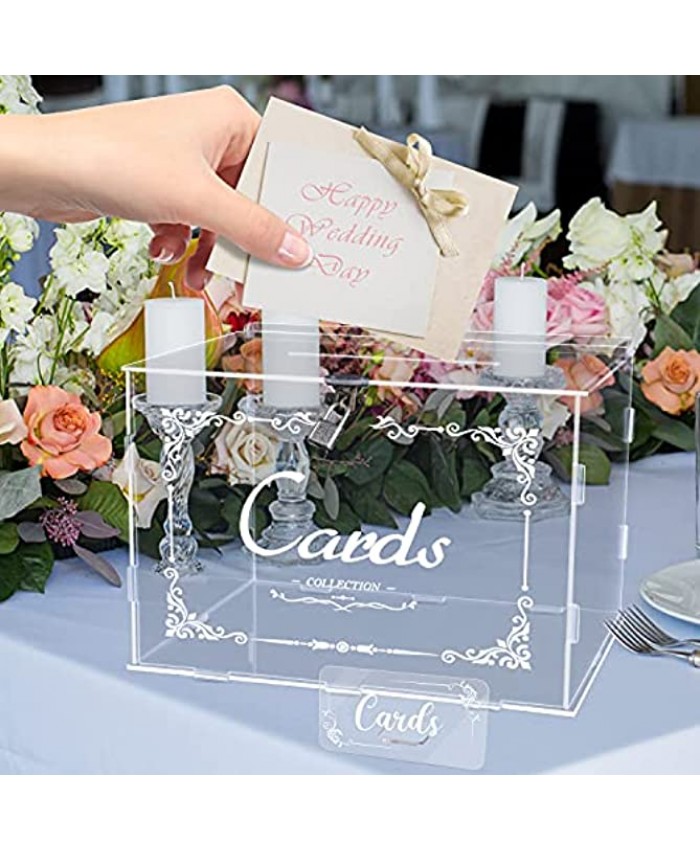 Hooqict Wedding Card Box Acrylic Clear Card Boxes with Lock Rustic Gift Card Box Money Box Holder for Wedding Reception Bridal Shower Graduation Party Decorations