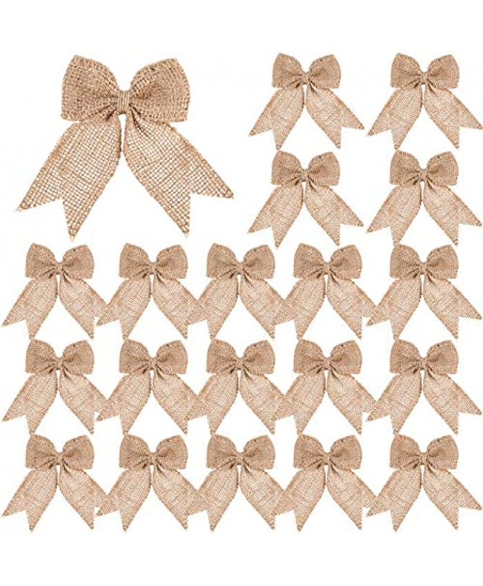 20 Pieces Burlap Bows Burlap Bow Knot Handmade Burlap Decorative Bowknot Natural Ornament Bow for Christmas Decoration Tree Festival Holiday Party Supplies Beige