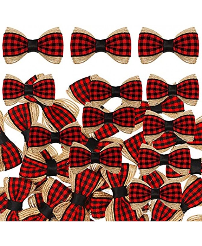 30 Pieces Buffalo Plaid Mini Bows Gingham Ribbon Bow Christmas Plaid Mini Bows Burlap Tree Bows Checkered Wreath Bow DIY Craft for Garland Tree Craft Wrapping Wreath Xmas Hanging Black and Red