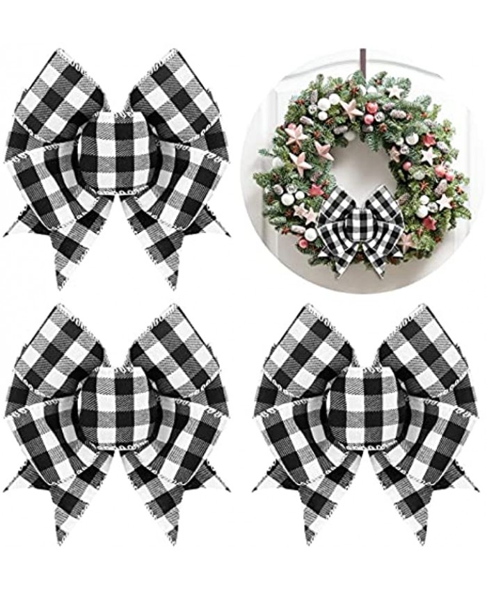 4 Pieces Buffalo Plaid Bows Christmas Plaid Bows for Wreath Gingham Bows Craft Bows Christmas Tree Decorative Bows for Xmas Party Birthday Wedding Decor Sewing Crafts Black and White