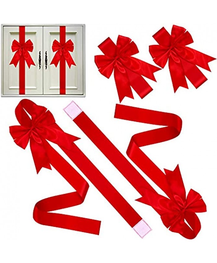 6 Pieces Christmas Cabinet Festive Ribbons Christmas Door Ribbon and Bows for Christmas Party Decorations Red