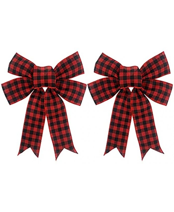 Buffalo Plaid Bows Set of 2 Wreath Bow Buffalo Plaid Decor Decorative Bows for Christmas Tree Topper Teardrop Floral Swag Farmhouse Decor Ribbon Big Bow for Crafts 16 x 10 IN Red and Black
