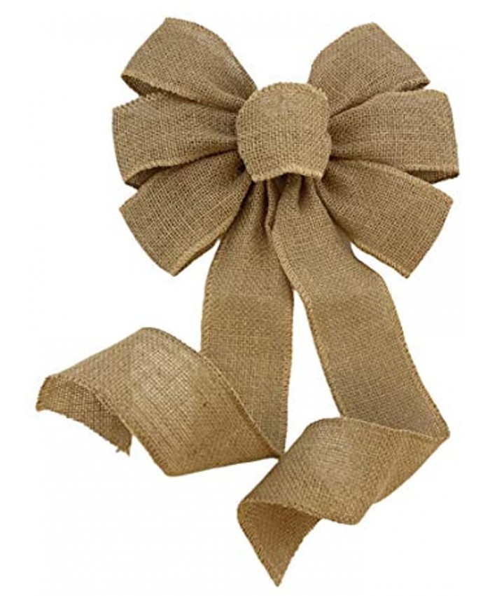 GiftWrap Etc. Natural Burlap Ribbon Wreath Bow 10" Wide 18" Long Tails Fall Decor Thanksgiving Christmas Decoration Winter Farmhouse Country Decoration Swag Garland