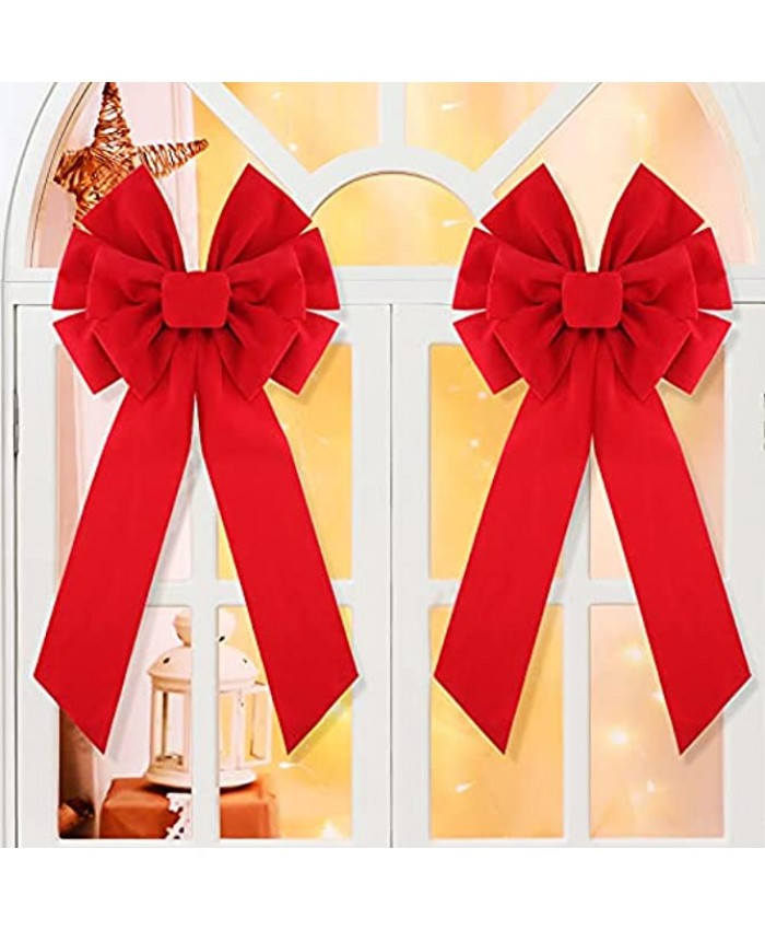 Syhood Christmas Red Bows Decorative Velvet Bows 13 x 25 Inch Large Bows Christmas Big Bow Christmas Tree Bow Holiday Ornaments for Festival Home Xmas Tree Indoor Outdoor Decorations 2 Pieces