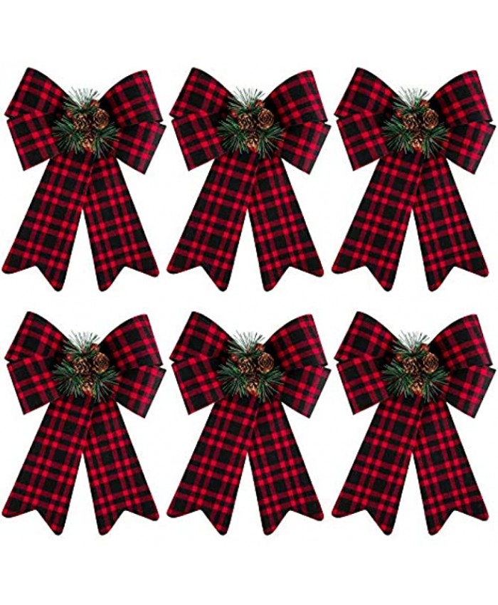 URATOT 6 Pack Christmas Wreaths Bows with Pinecones Needles Xmas Decorations Bows Natural Christmas Tree Bows for Holiday Decoration or DIY Crafts 9 x 12 Inches