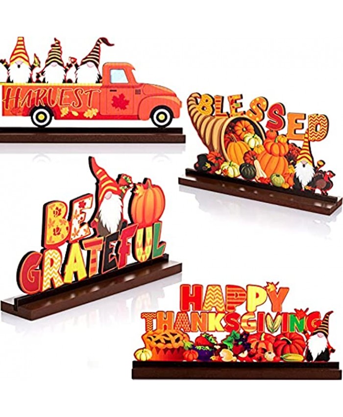 4 Pieces Happy Thanksgiving Wood Signs Thanksgiving Decorations Thanksgiving Pumpkins Table Centerpiece Fall Harvest Table Decor Rustic Wood Table Ornaments for Thanksgiving Farmhouse Decorations