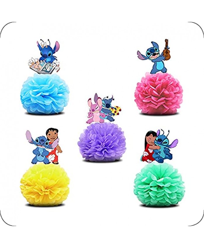 5 Party Decorations for Stitch Centerpieces Theme Happy Birthday Table Decorations Pom Paper Flowers Favor