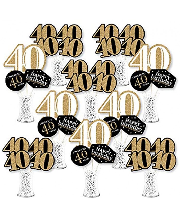 Big Dot of Happiness Adult 40th Birthday Gold Birthday Party Centerpiece Sticks Showstopper Table Toppers 35 Pieces