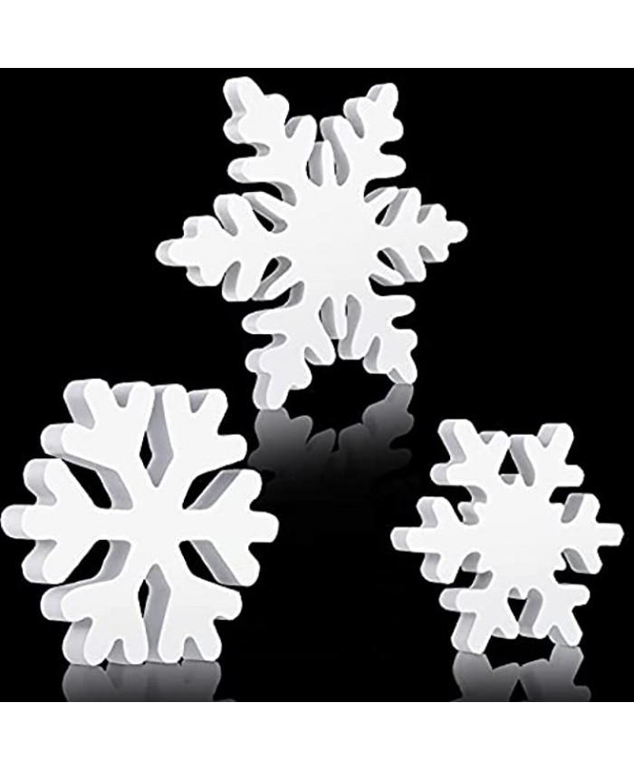 Blulu 3 Pieces Christmas Tabletop Snowflake Decoration Wooden Tree Decoration Rustic Wood Crafts Unfinished Snowflake Shape Wood Decor for Xmas Holiday Party Table Centerpiece 3 Styles White