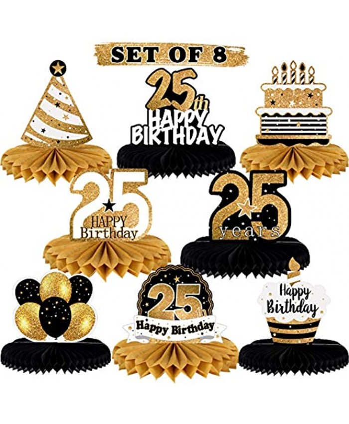 LINGTEER Happy 25th Birthday Table Honeycomb Centerpieces Perfect for Cheers to 25th Birthday 25 Years Old Party Table Decorations Gift Sign.