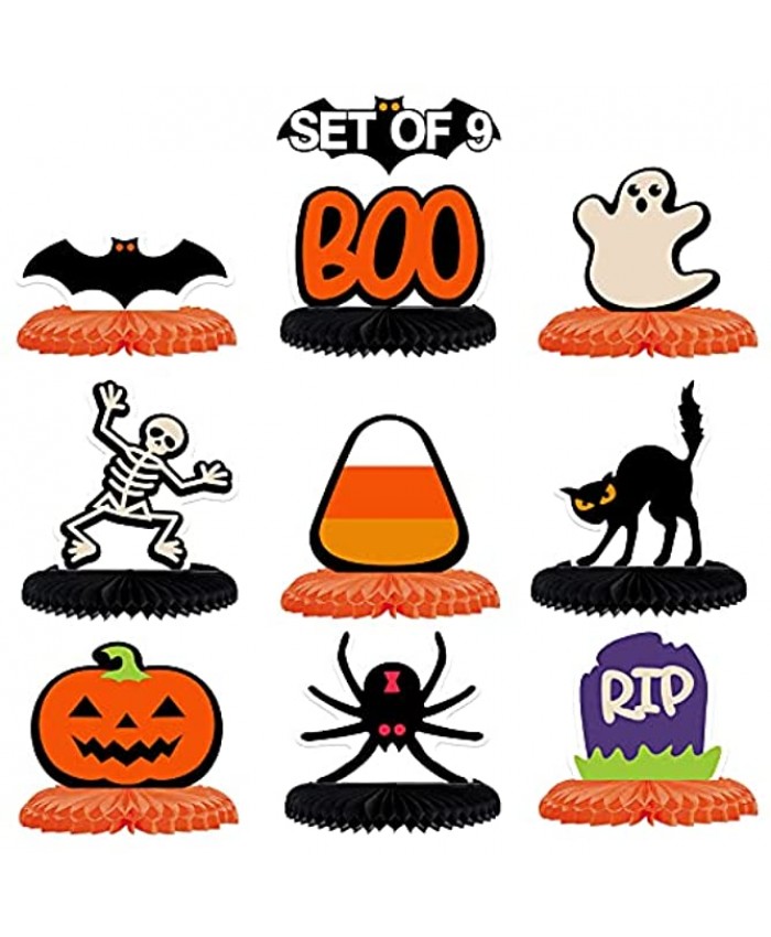 LINGTEER Happy Halloween Table Honeycomb Centerpieces 9 pcs Funny Halloween Party Boo Ghost Table Decorations Sign.