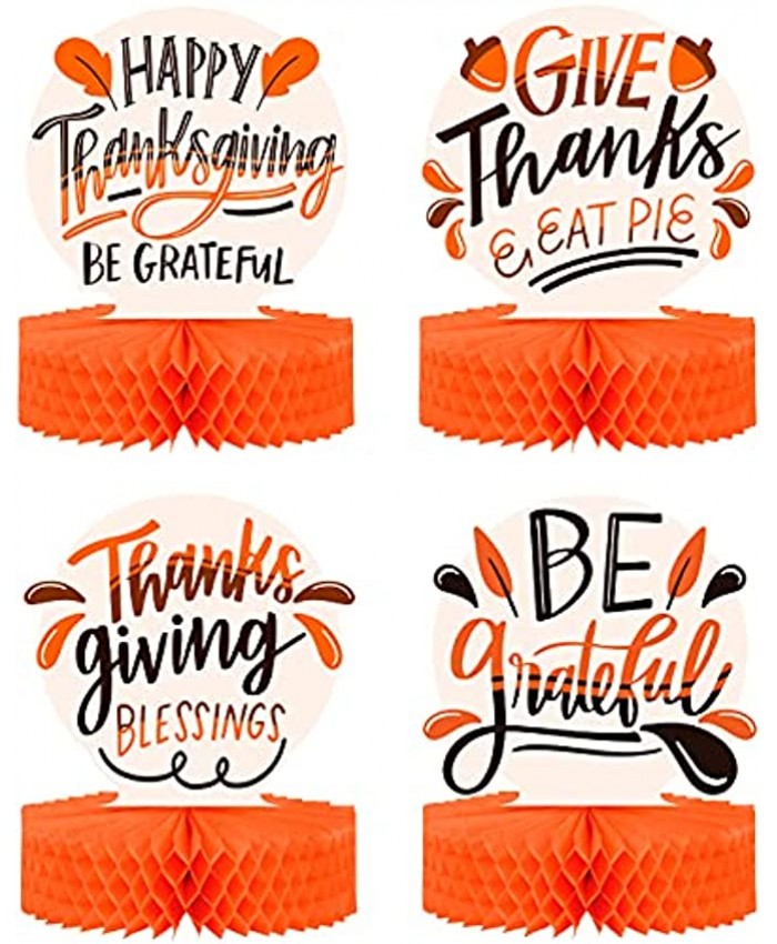 Thanksgiving Centerpieces for Tables Double Sided 4-Pack Cardstock & Tissue Paper Honeycomb Happy Thanksgiving Decorations 12” Fall Decor Thanksgiving Party Decorations Centerpieces for Tables