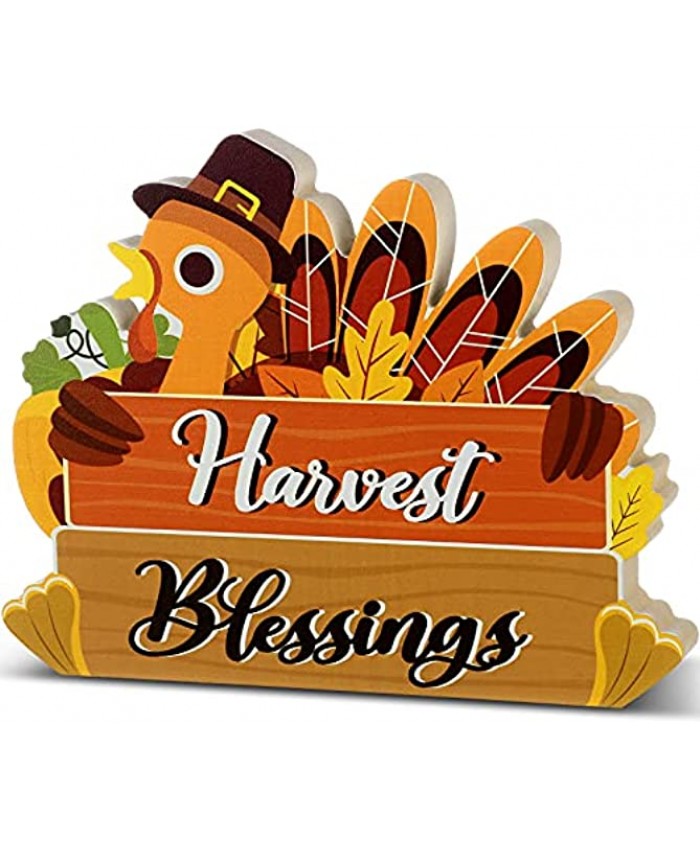 Thanksgiving Sign Wooden Turkey Table Decoration Harvest Centerpiece Autumn Blessings Fall Table Decors Thanksgiving Tabletop Display Harvest Party Decor for Thanksgiving