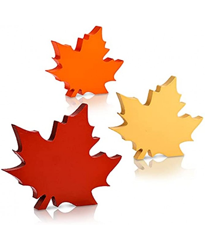 Whaline 3 Pieces Fall Wooden Table Centerpieces 3 Sizes Maple Leaves Wooden Sign Decoration Red Orange Yellow Autumn Leaves Wood Table Topper for Fall Thanksgiving Home Office Party Farmhouse Decor