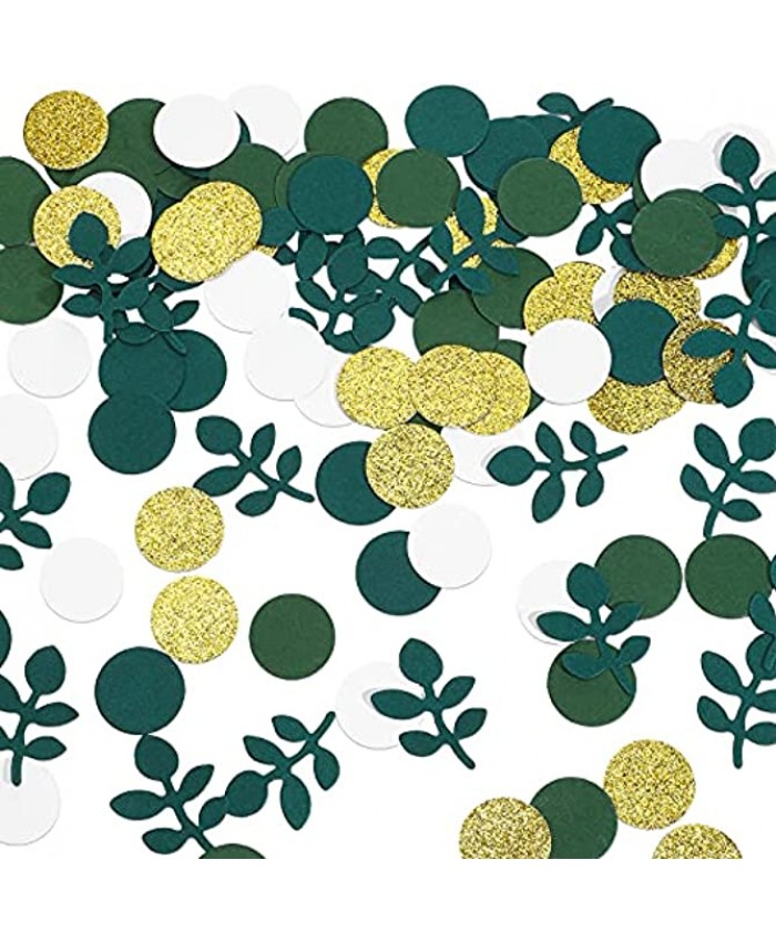 120 Pieces Greenery Baby Shower Confetti Decorations Paper Table Wedding Confetti Dot Circle Ring Paper Confetti with Eucalyptus for Baby Shower Gender Glittery Gold Green White