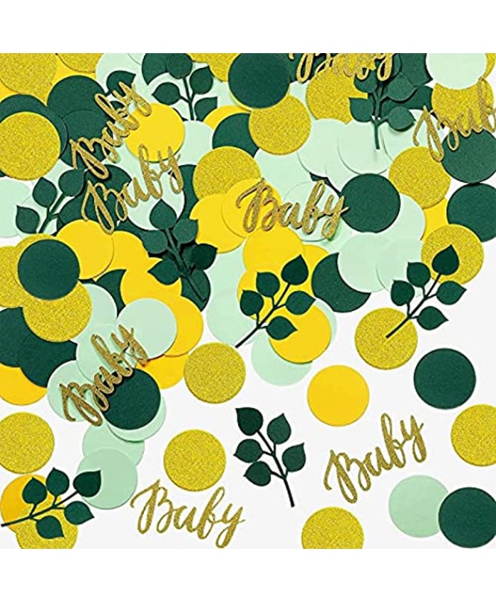 400 Pieces Greenery Baby Shower Table Confetti Decorations,Sage Green Table Scatter Confetti with Eucalyptus,Gold Baby Letter Confetti  Green Paper Confetti for Baby Shower Birthday Gender Reveal