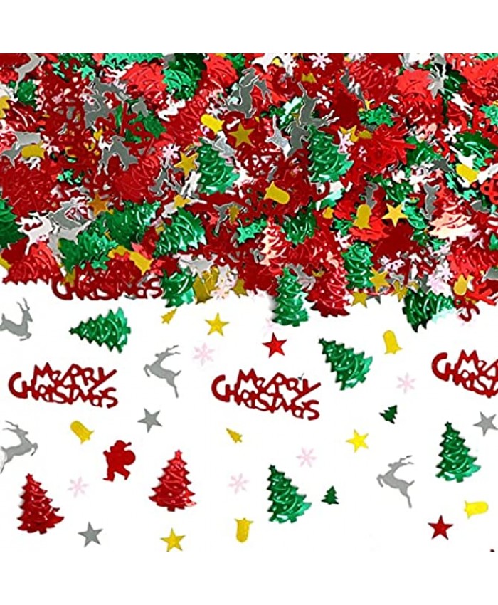GRCCEE 2200PCS Christmas Confetti Glitter Xmas Pentagram Tree Marry Christmas Mixed Foil Table Confetti Sequins for Christmas Party or DIY Decoration