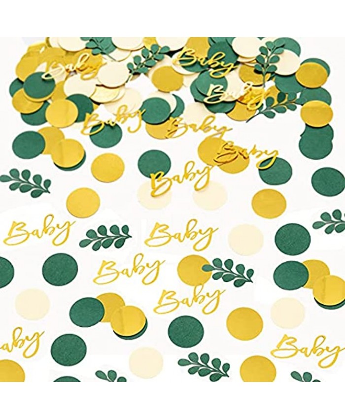 Greenery Baby Shower Confetti Decorations Sage Green Table Scatter Confetti with Eucalyptus Gold Baby Letter Green Paper Confetti for Baby Shower Gender Reveal Table Decorations