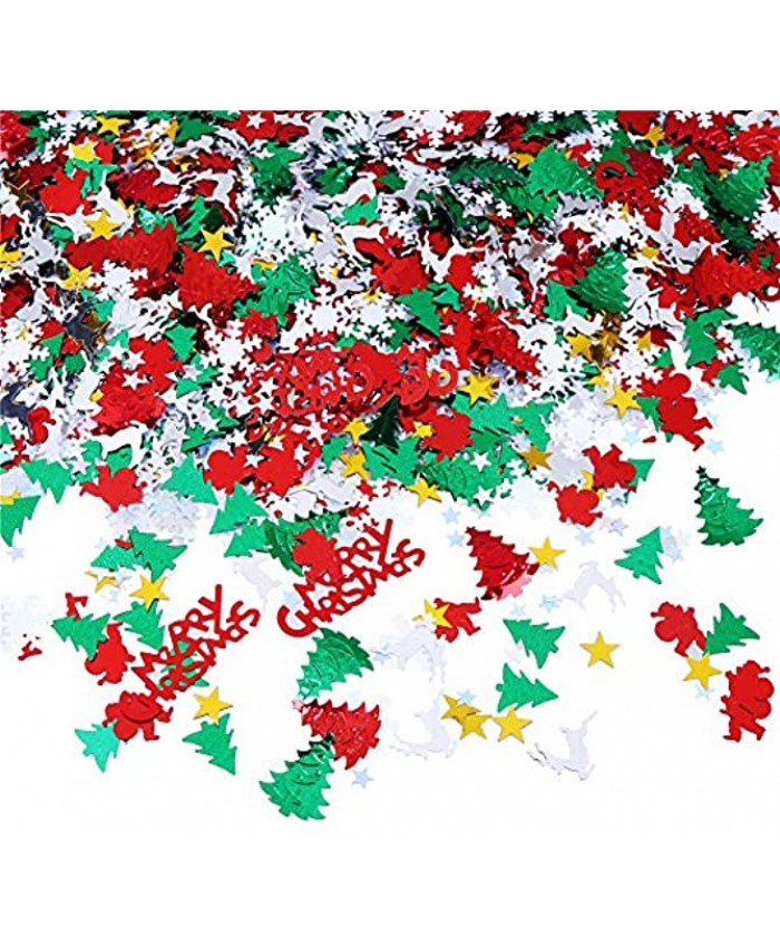 Hosfairy 100g 4800Pcs Christmas Confetti Mix Foil Snowflake,Pentagram,Santa Claus,Pine Merry Christmas Alphabet,Elk,Christmas Tree Confetti Bright for Christmas Party Decoration Set