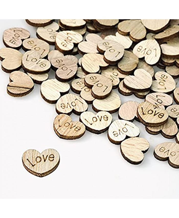 Lystaii 400pcs Rustic Wooden Love Heart Wedding Table Scatter Decoration Engraved Natural Wood Heart Table Confetti Children's DIY Manual Patch for Crafts Wedding Engagement Baby Shower Party