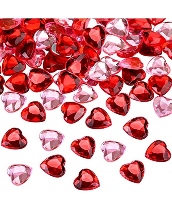 Red Pink Acrylic Heart for Valentines Day Wedding Heart Table Scatter Decoration Flat Back Heart Rhinestones 0.5 Inch 100
