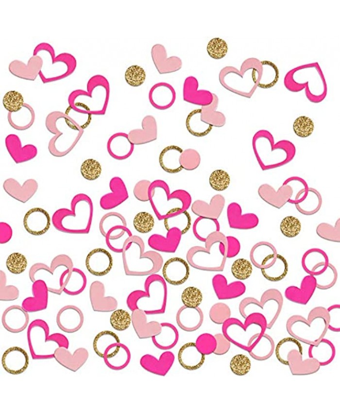 Rose Pink Heart Confetti Decoration Rings Scatter Golden Pink Craft Gifts Valentine Romantic Proposal Dating Wedding for Girl's Birthday Baby Shower Princess Barbie Love Signs Decorations 300pcs