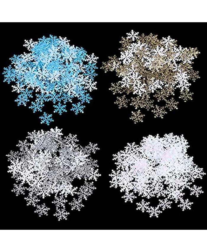 Xgood 1200 Pcs Snowflakes Confetti 4 Colors Snowflake Confettis Snow Decorations Winter Snow Decor Confetti for Home Office Wedding Birthday Winter Themed Party Christmas Decorations