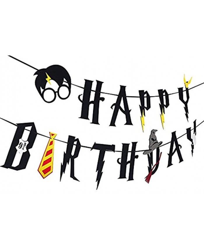 DK Magical Wizard Party Supplies – Happy Birthday Banner Felt Garland Party Decoration Black
