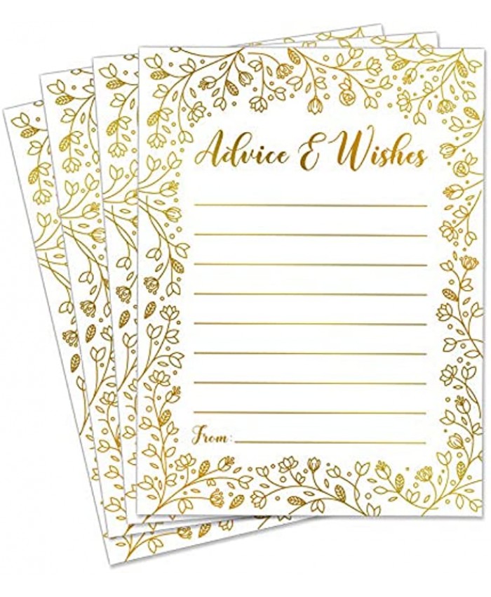 50x Wedding Advice Cards or Graduation Party Guest Book Alternative Baby or Bridal Shower Card for Advice Games and Guestbook Alternatives for Bride and Groom in GOLD FOIL