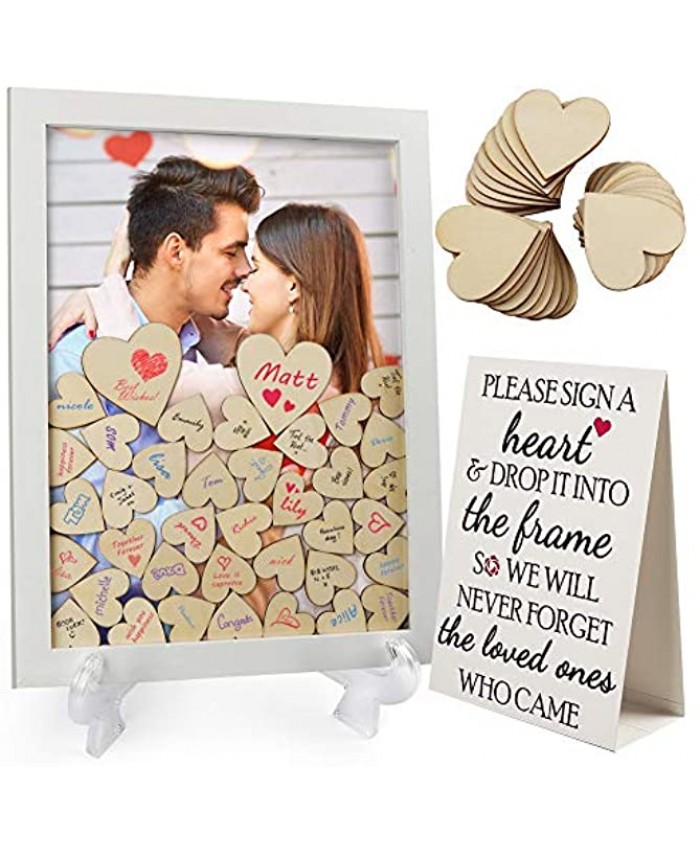 LotFancy Wedding Guest Book Alternative Drop Top Frame Heart Drop Guest Book with Stand 87 Wooden Hearts 2 Pens Rustic Wedding Reception Decoration and Gift for Baby Shower Birthday Graduation