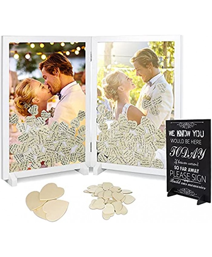 Upgrade Drop Top Wooden Guest Book Alternative for Wedding Reception Wooden Hearts for Wedding Guest Book Alternatives 160 Hearts with 4 Large Hearts Premium Guest Book for Wedding 18''x24" Guest Sign In