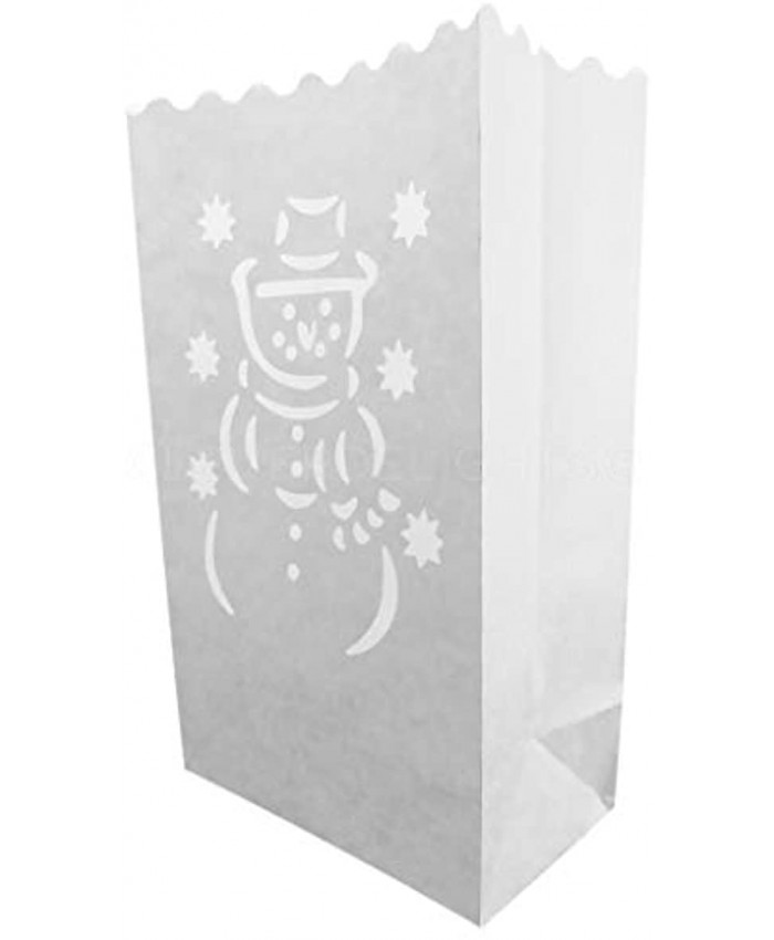 CleverDelights White Luminary Bags 10 Count Snowman Design Wedding Party Christmas Holiday Luminaria