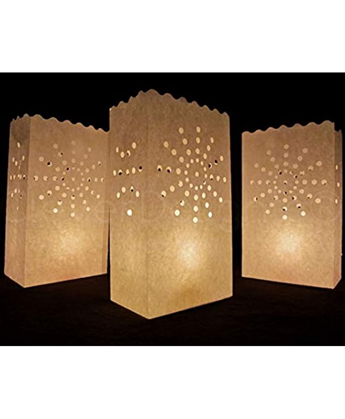 CleverDelights White Luminary Bags 100 Count Sunburst Design Wedding Party Christmas Holiday Luminaria