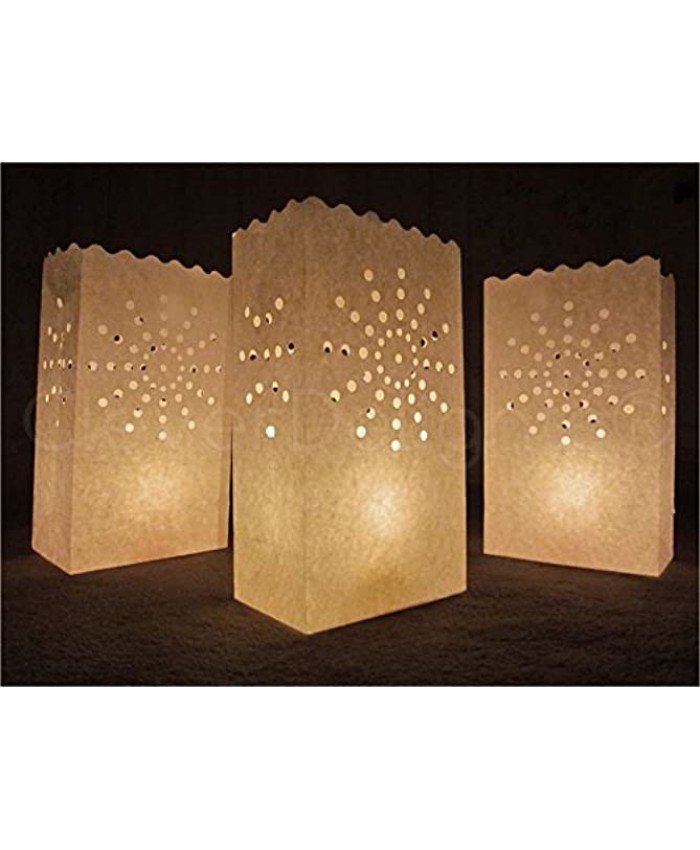 CleverDelights White Luminary Bags 30 Count Sunburst Design Wedding Party Christmas Holiday Luminaria