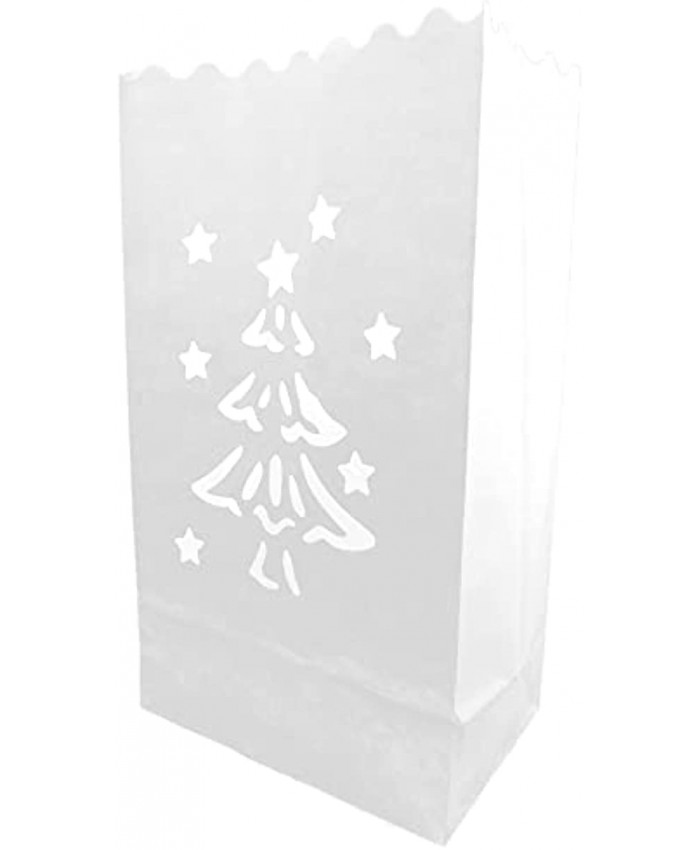 CleverDelights White Luminary Bags 50 Count Christmas Tree Design Wedding Party Christmas Holiday Luminaria