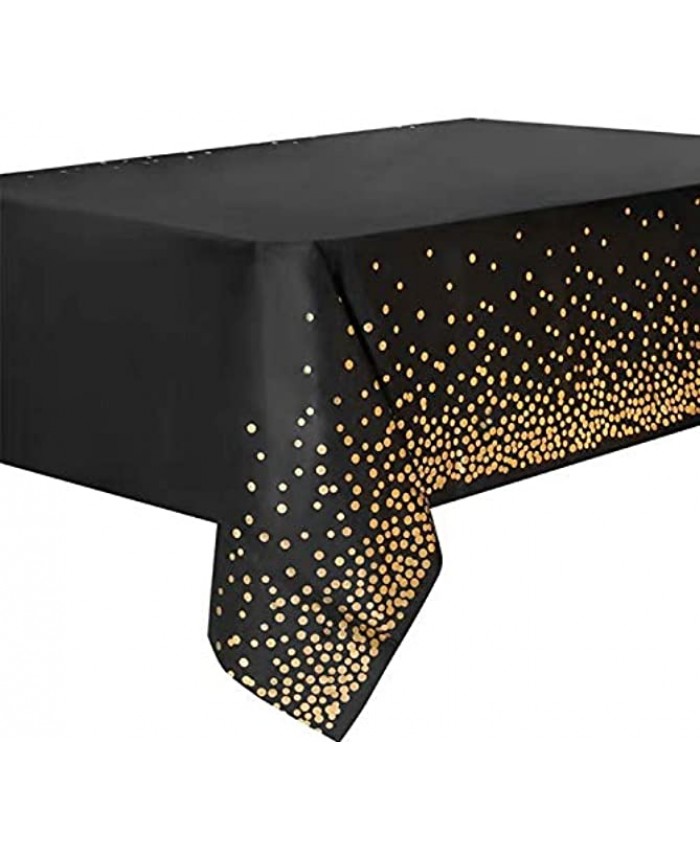 4 Pack Plastic Tablecloths for Rectangle Tables Disposable Black Party Table Cloths Gold Dot Confetti Table Covers for Birthday Graduation Anniversary Event 54”x108”