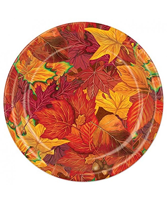 Beistle Thanksgiving Fall Leaves Round Plates 9" Red Orange Yellow Brown
