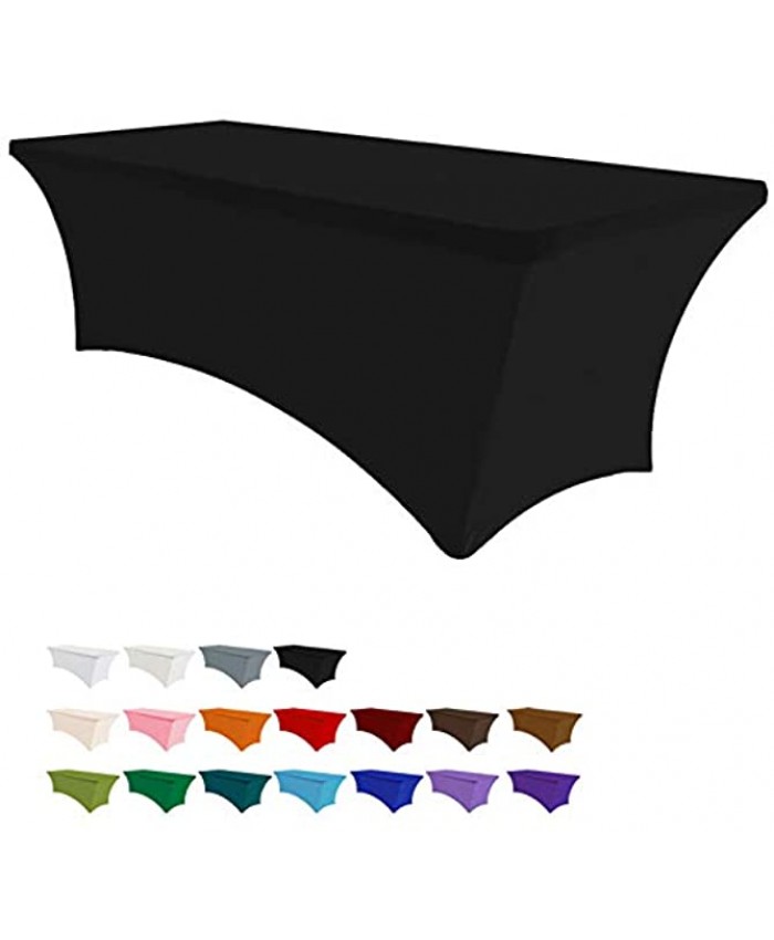 Eurmax 6Ft Rectangular Fitted Spandex Tablecloths Wedding Party Patio Table Covers Event Stretchable Tablecloth Black